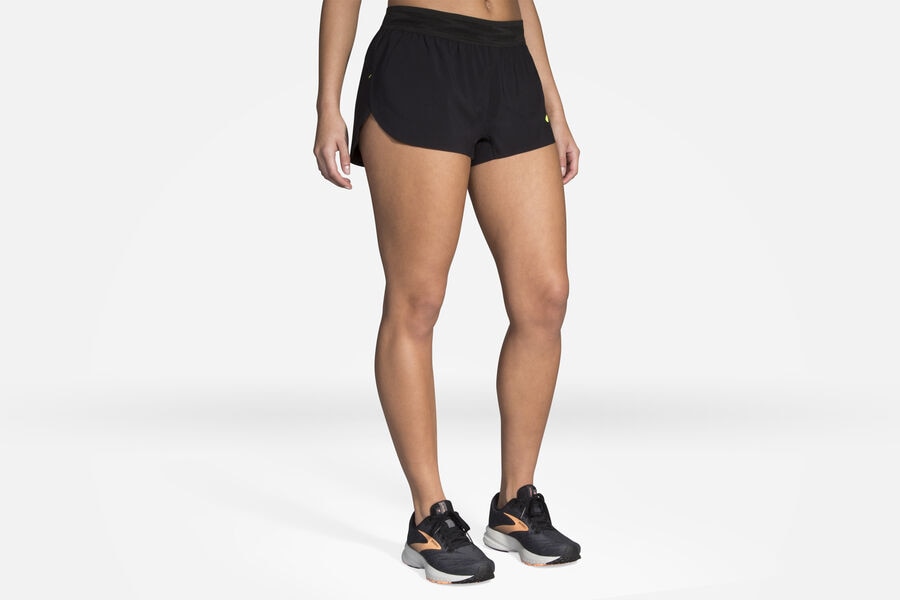 Womens Brooks Elite 2" Split Bottoms Elite Black/Path Logo | 173502-DYI